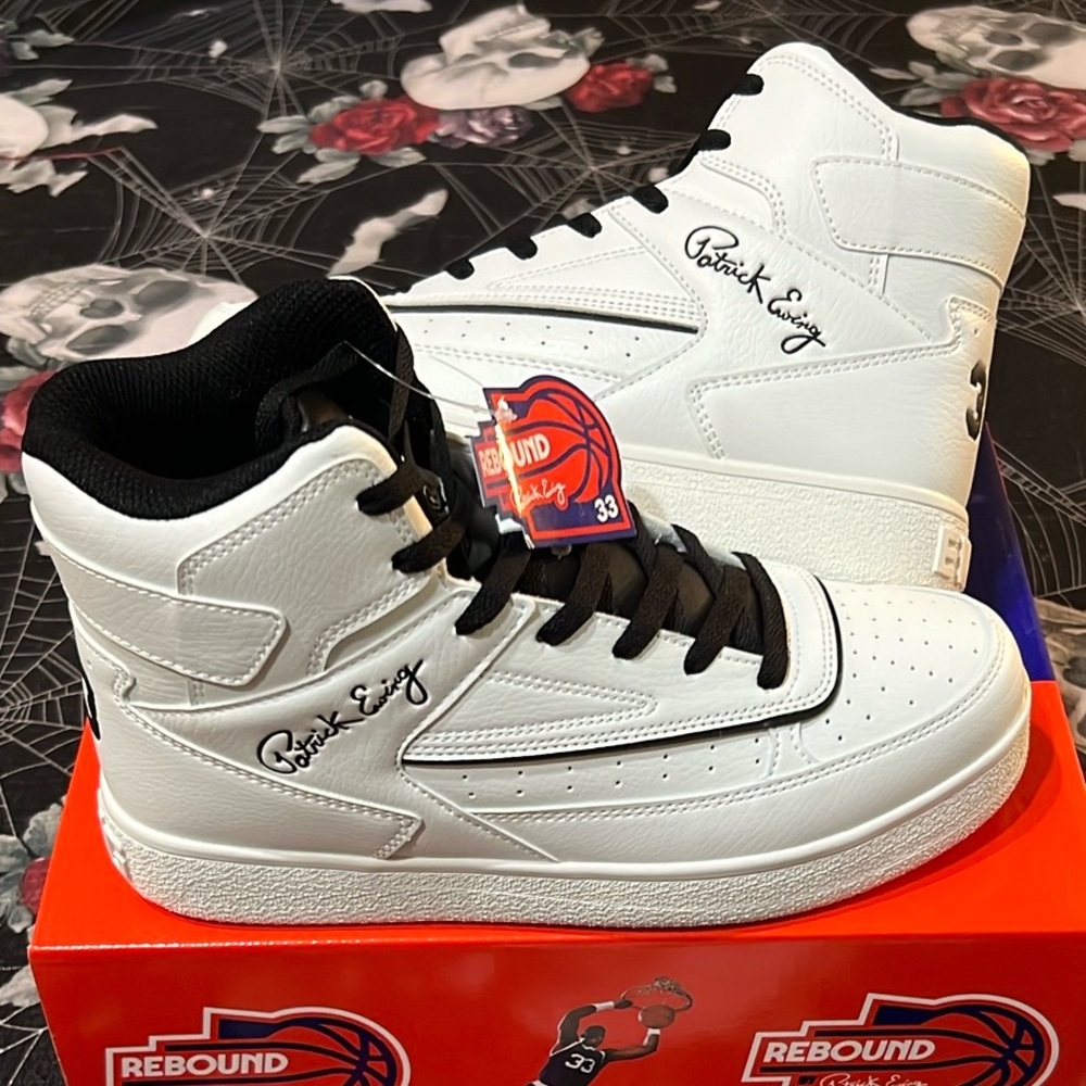 NEW PATRICK EWING ATHLETICS ORION NON-STRAP WHITE/BLACK BASKETBALL SHOES MENS 8
